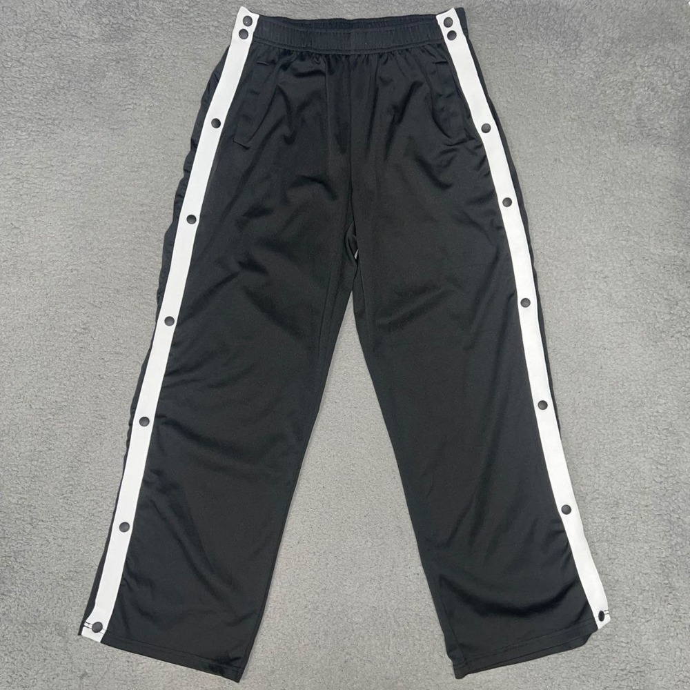 Deyeek Tear Away Sweatpants Men Sz L 28x29 Black Striped Snap Button Track Pants